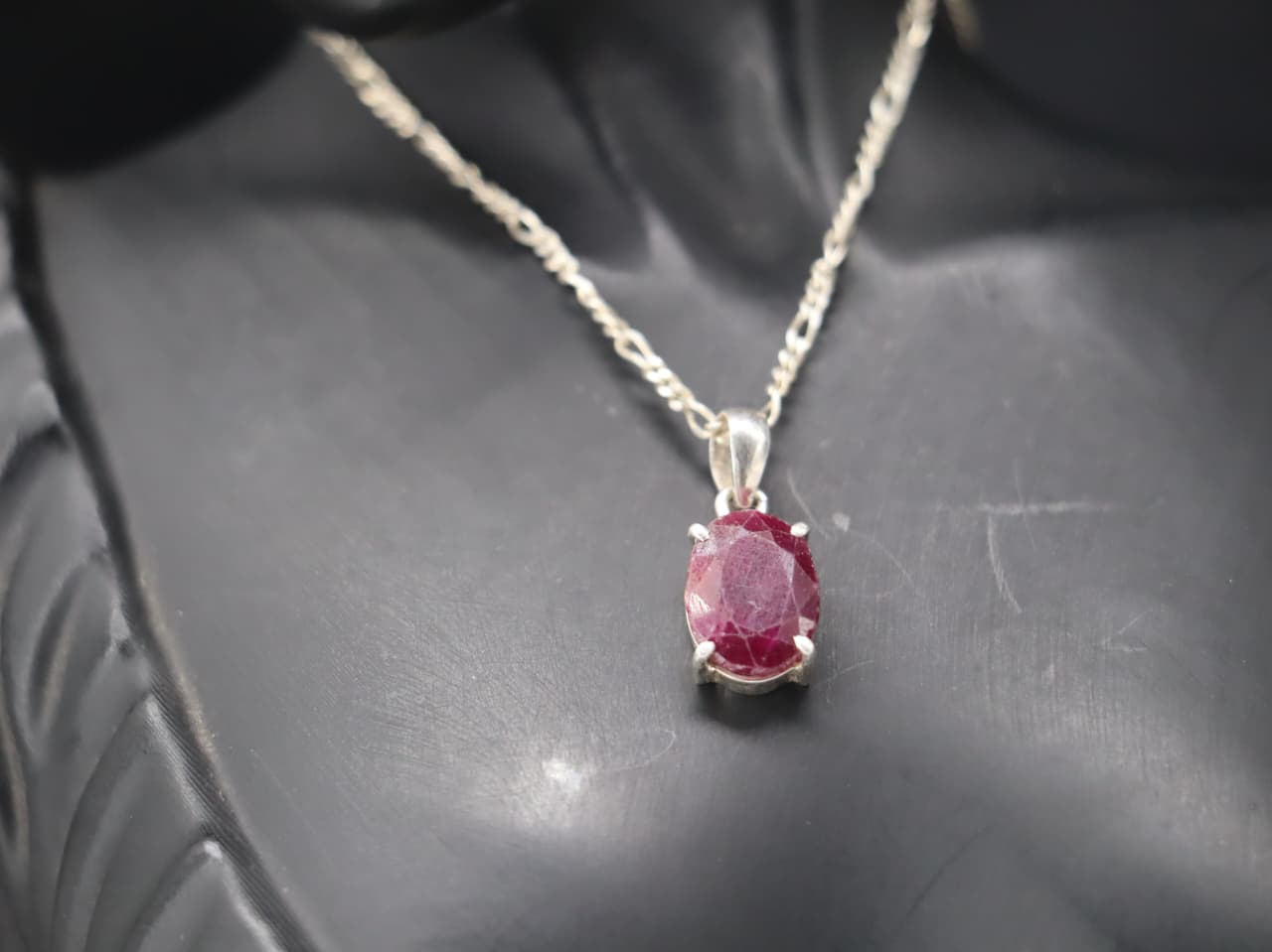 Natural African Ruby Pendant in Sterling Silver with Silver Chain