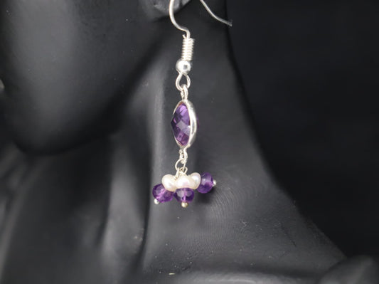 Elegant Amethyst & Pearl Hanging Earrings in Sterling Silver