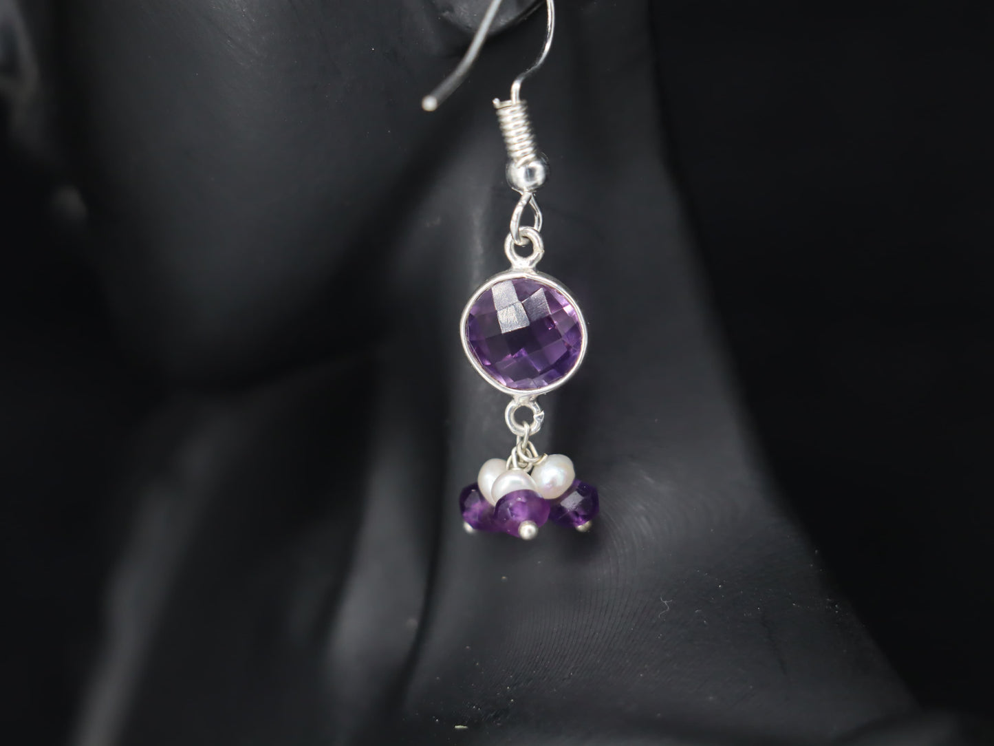 Elegant Amethyst & Pearl Hanging Earrings in Sterling Silver