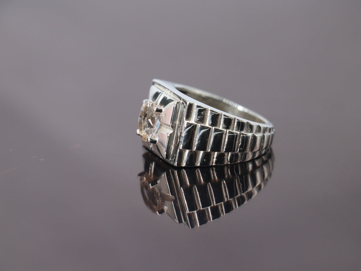 Handcrafted Rolex-Style Topaz Ring in Sterling Silver 925