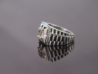 Handcrafted Rolex-Style Topaz Ring in Sterling Silver 925