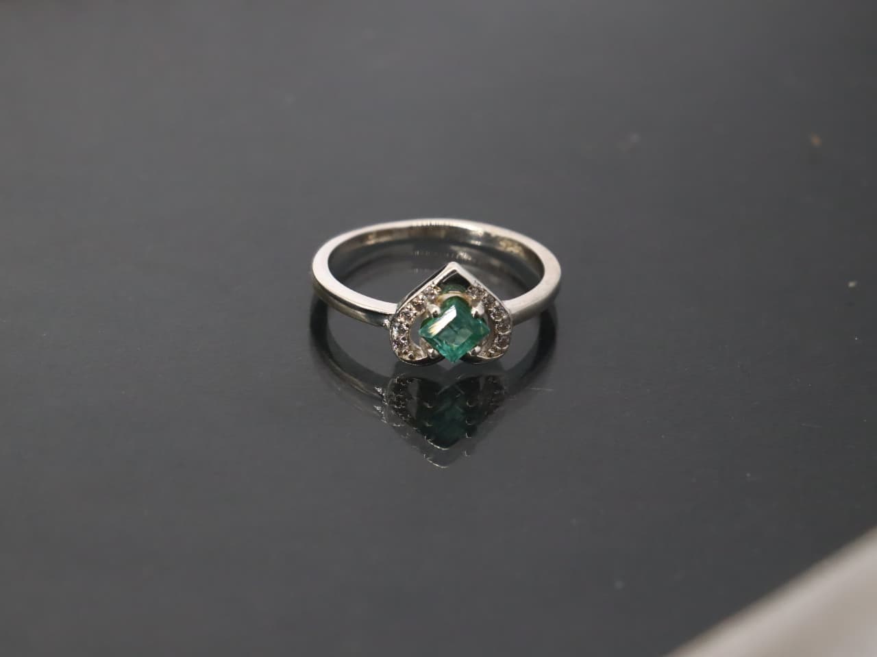 Elegant Swat Emerald Heart Ring in Sterling Silver with Zircon Accents
