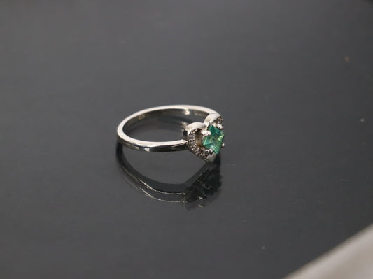 Elegant Swat Emerald Heart Ring in Sterling Silver with Zircon Accents