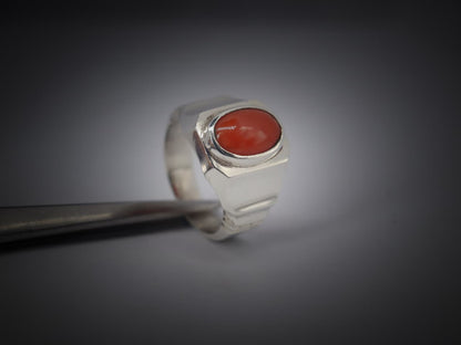 Natural Red Marjan Coral Ring in 925 Sterling Silver – Handmade Luxury Jewelry