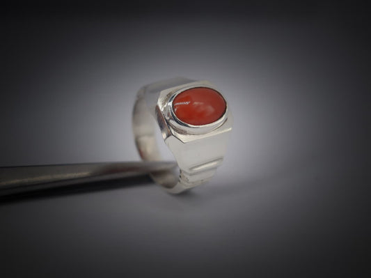 Natural Red Marjan Coral Ring in 925 Sterling Silver – Handmade Luxury Jewelry
