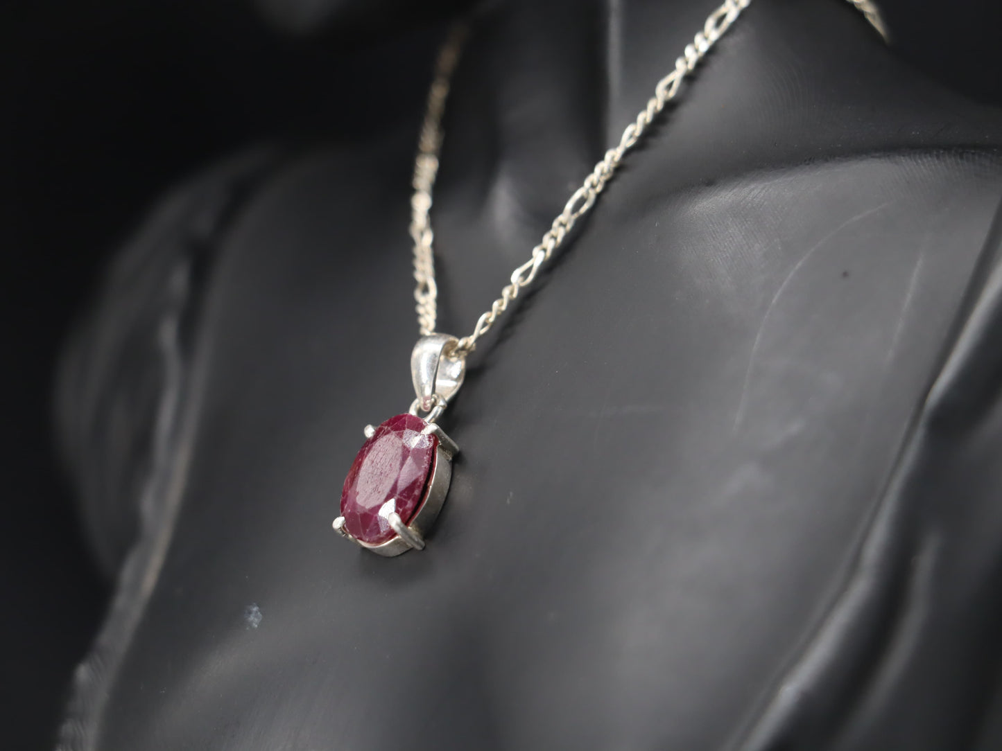 Natural African Ruby Pendant in Sterling Silver with Silver Chain