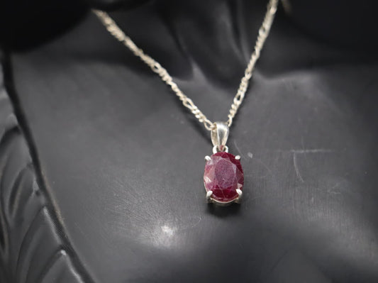 Natural African Ruby Pendant in Sterling Silver with Silver Chain