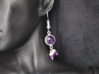 Elegant Amethyst & Pearl Hanging Earrings in Sterling Silver