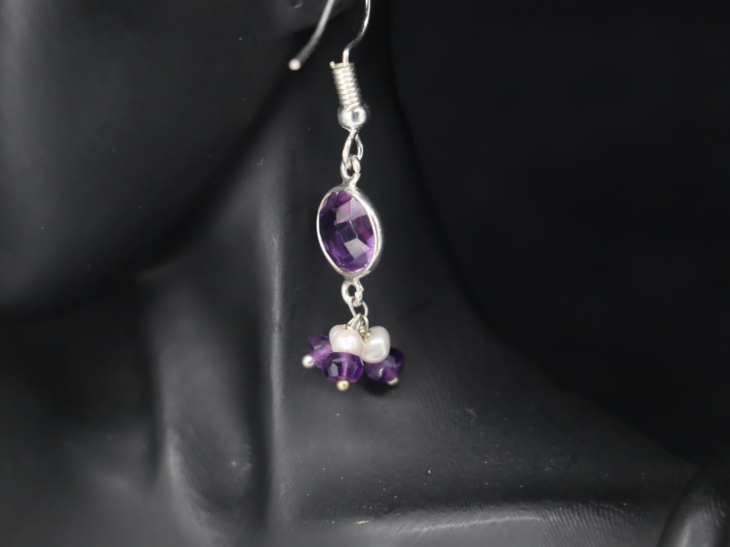Elegant Amethyst & Pearl Hanging Earrings in Sterling Silver