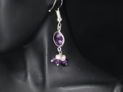 Elegant Amethyst & Pearl Hanging Earrings in Sterling Silver