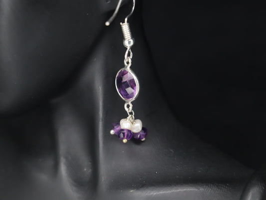 Elegant Amethyst & Pearl Hanging Earrings in Sterling Silver