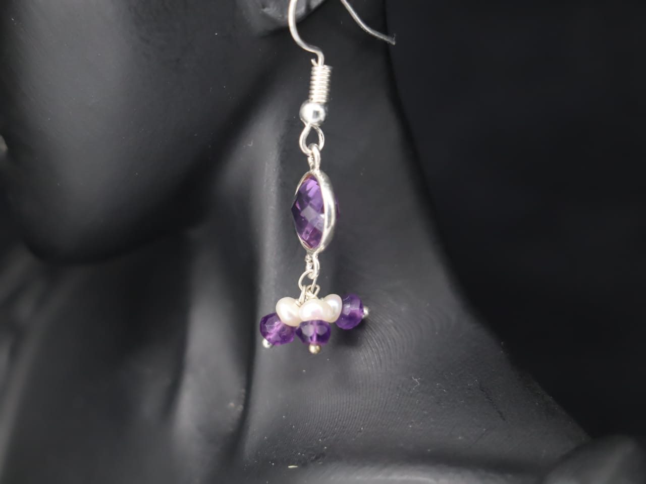 Elegant Amethyst & Pearl Hanging Earrings in Sterling Silver