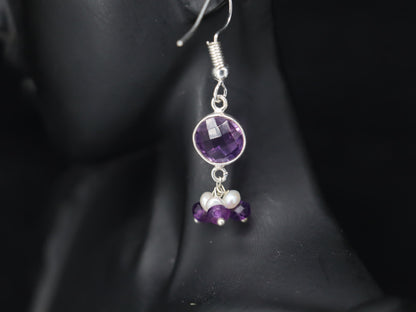 Elegant Amethyst & Pearl Hanging Earrings in Sterling Silver