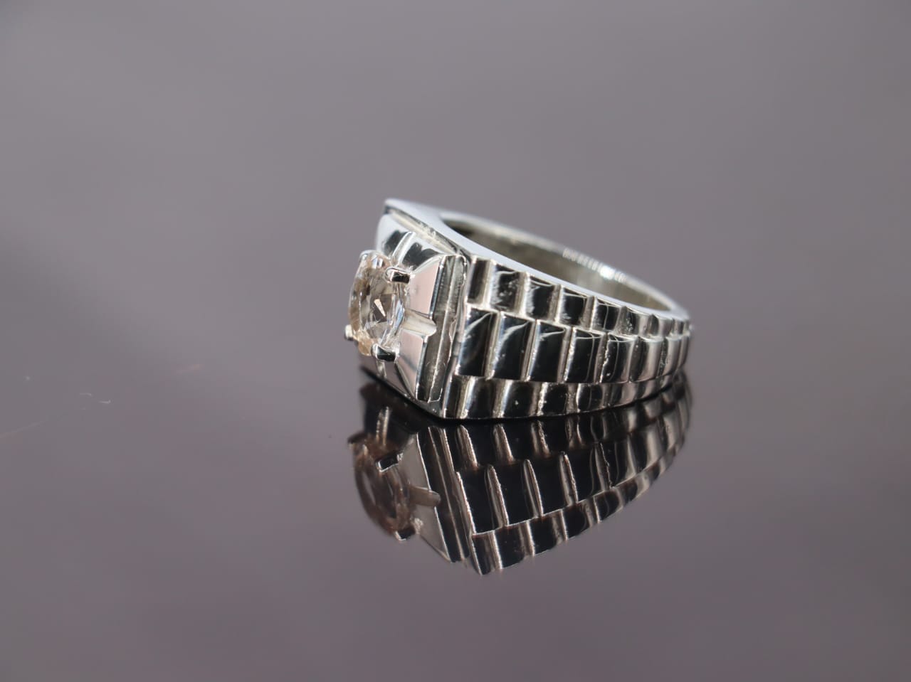 Handcrafted Rolex-Style Topaz Ring in Sterling Silver 925