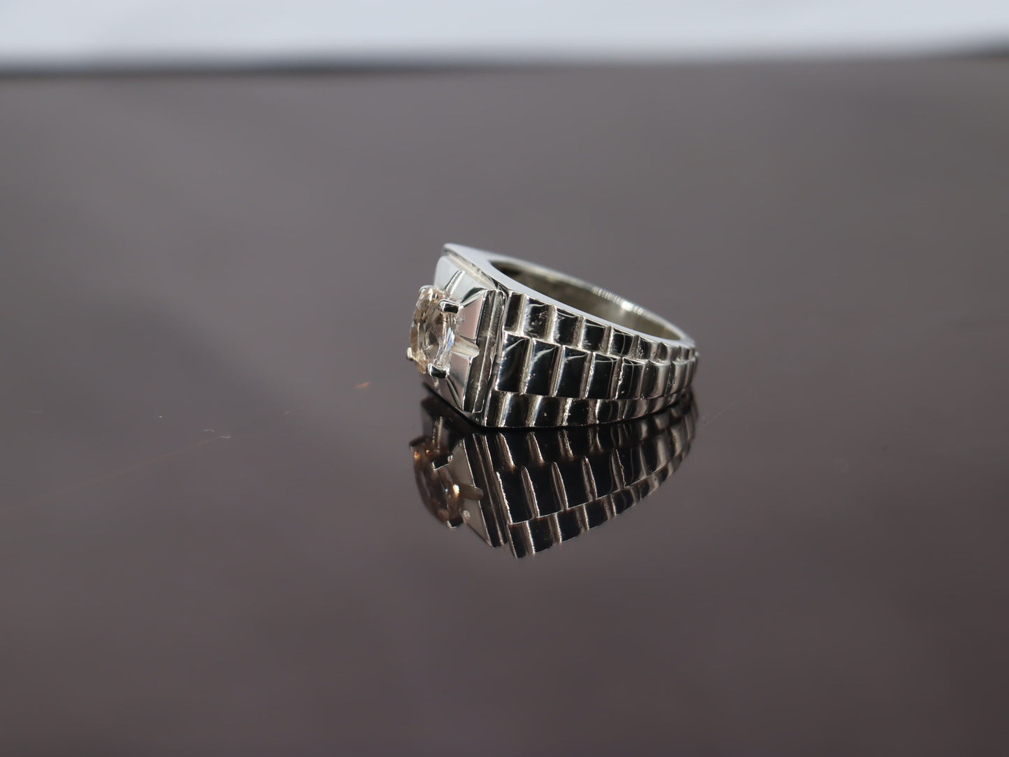 Handcrafted Rolex-Style Topaz Ring in Sterling Silver 925