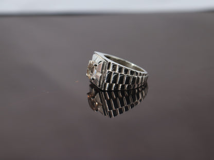 Handcrafted Rolex-Style Topaz Ring in Sterling Silver 925