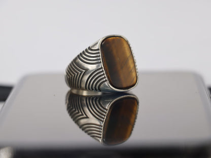 Handcrafted Turkish Design Tiger Eye Ring in Sterling Silver 925