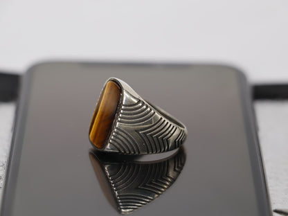 Handcrafted Turkish Design Tiger Eye Ring in Sterling Silver 925