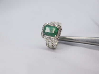 Natural Swat Emerald Ring in Silver with Zircon Accents