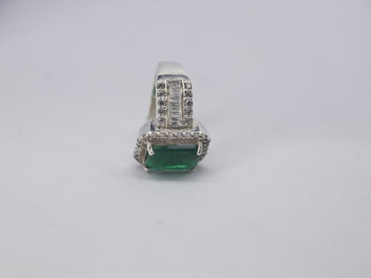 Natural Swat Emerald Ring in Silver with Zircon Accents