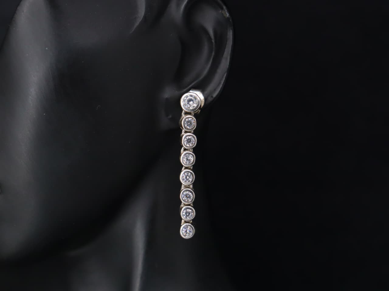 Elegant Long Silver Earrings Decorated with Sparkling Zircon Stones