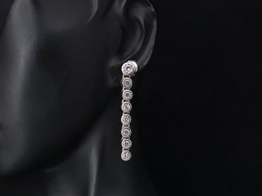 Elegant Long Silver Earrings Decorated with Sparkling Zircon Stones