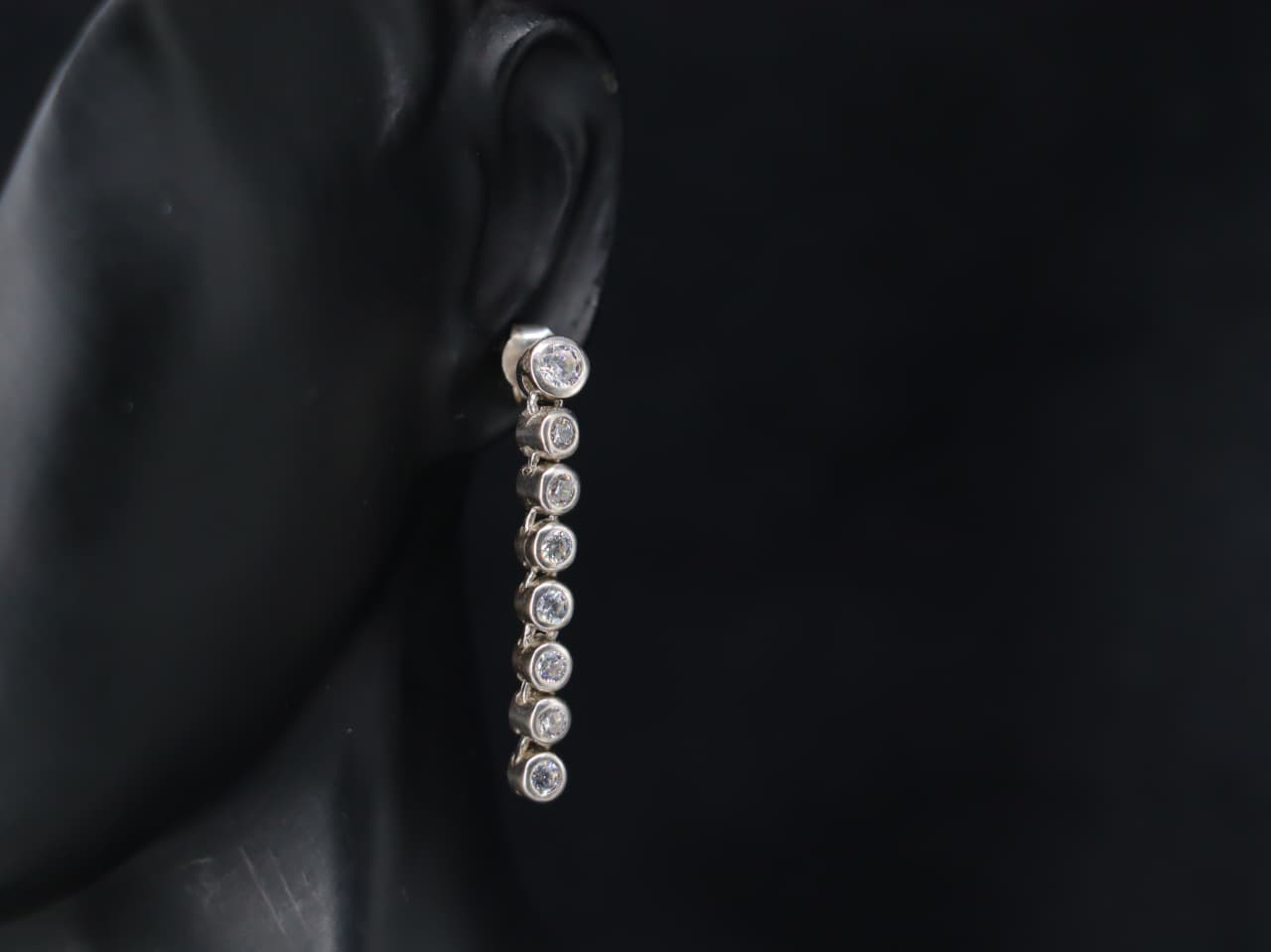 Elegant Long Silver Earrings Decorated with Sparkling Zircon Stones
