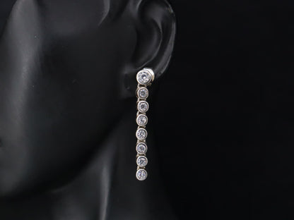 Elegant Long Silver Earrings Decorated with Sparkling Zircon Stones