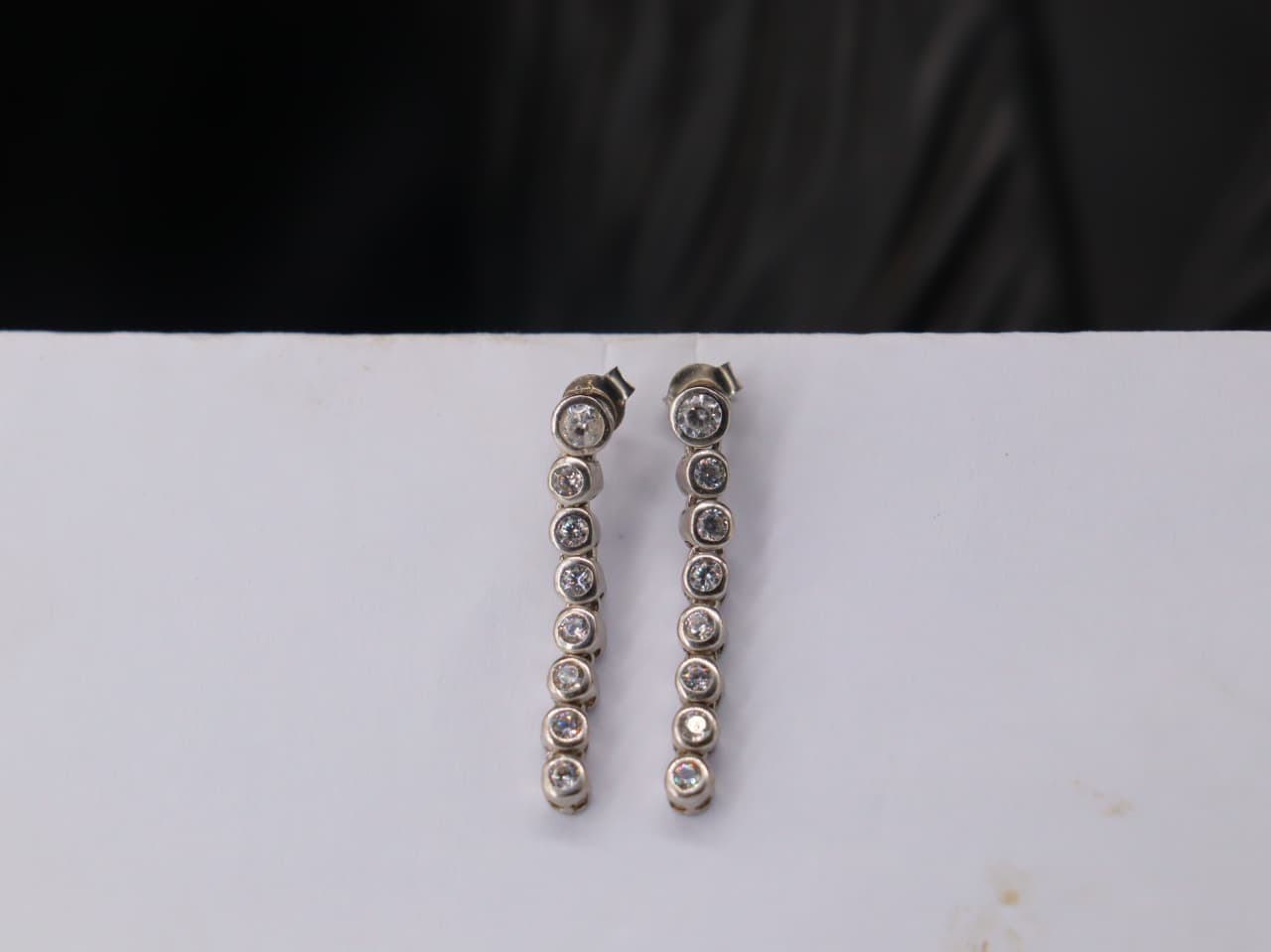 Elegant Long Silver Earrings Decorated with Sparkling Zircon Stones