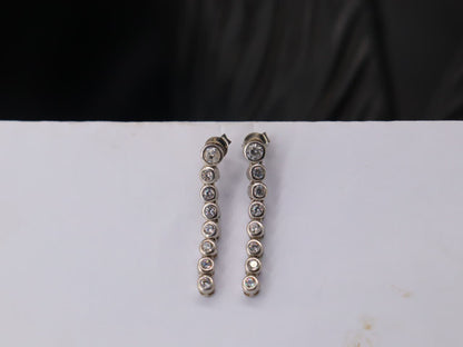 Elegant Long Silver Earrings Decorated with Sparkling Zircon Stones