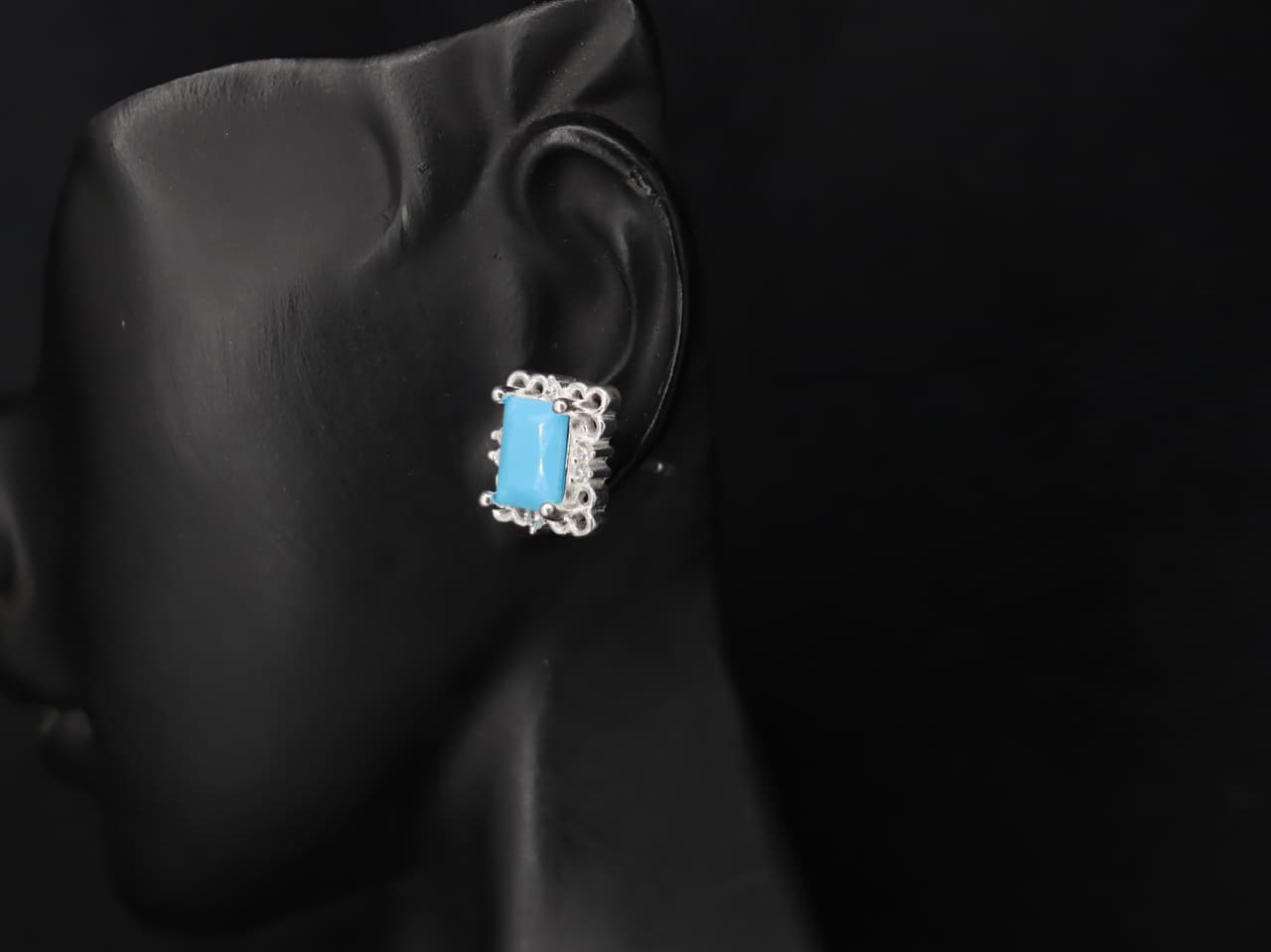 Handcrafted Silver Earrings with Natural Feroza Stone