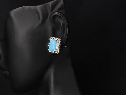 Handcrafted Silver Earrings with Natural Feroza Stone