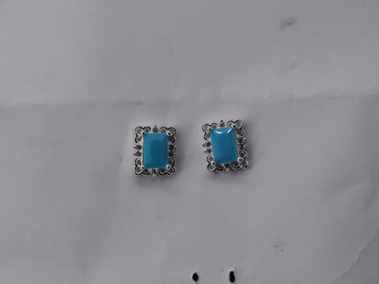 Handcrafted Silver Earrings with Natural Feroza Stone