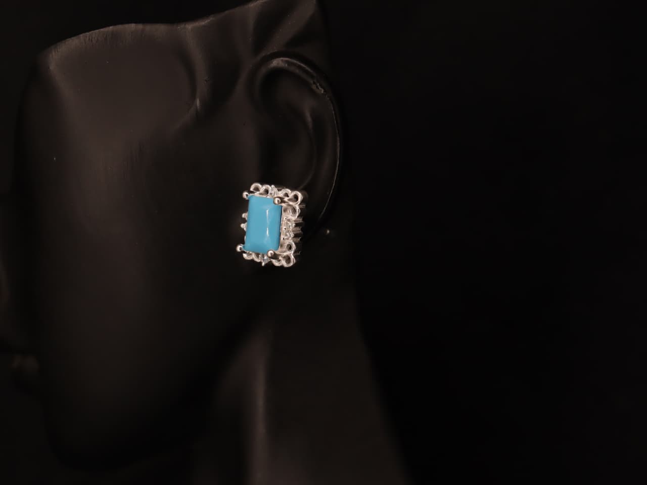 Handcrafted Silver Earrings with Natural Feroza Stone