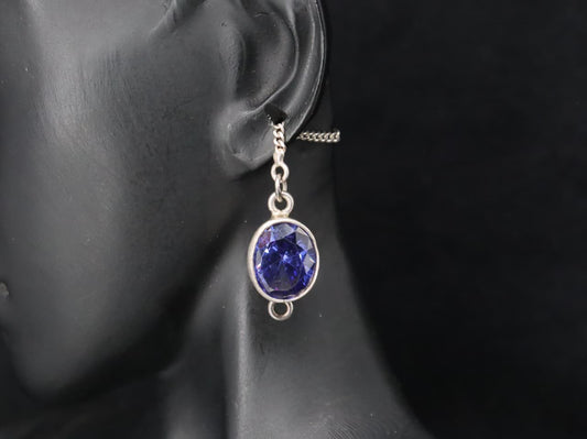 Silver Long Chain Earrings with Deep Blue Zircon Stones