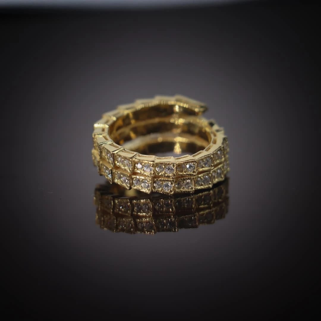 Royal Golden Plated Snake Ring - Multi Layer Stone Setting