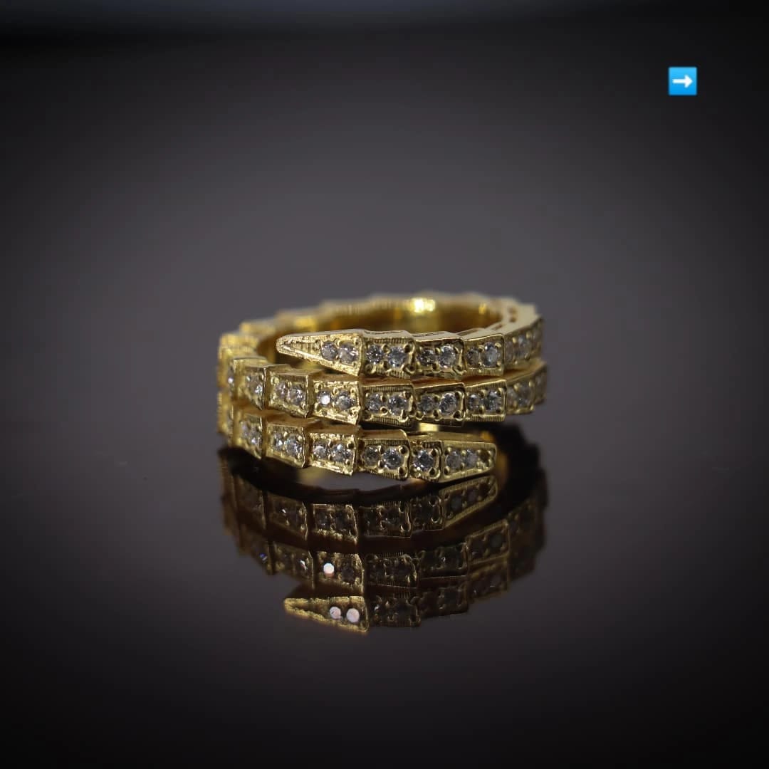Royal Golden Plated Snake Ring - Multi Layer Stone Setting