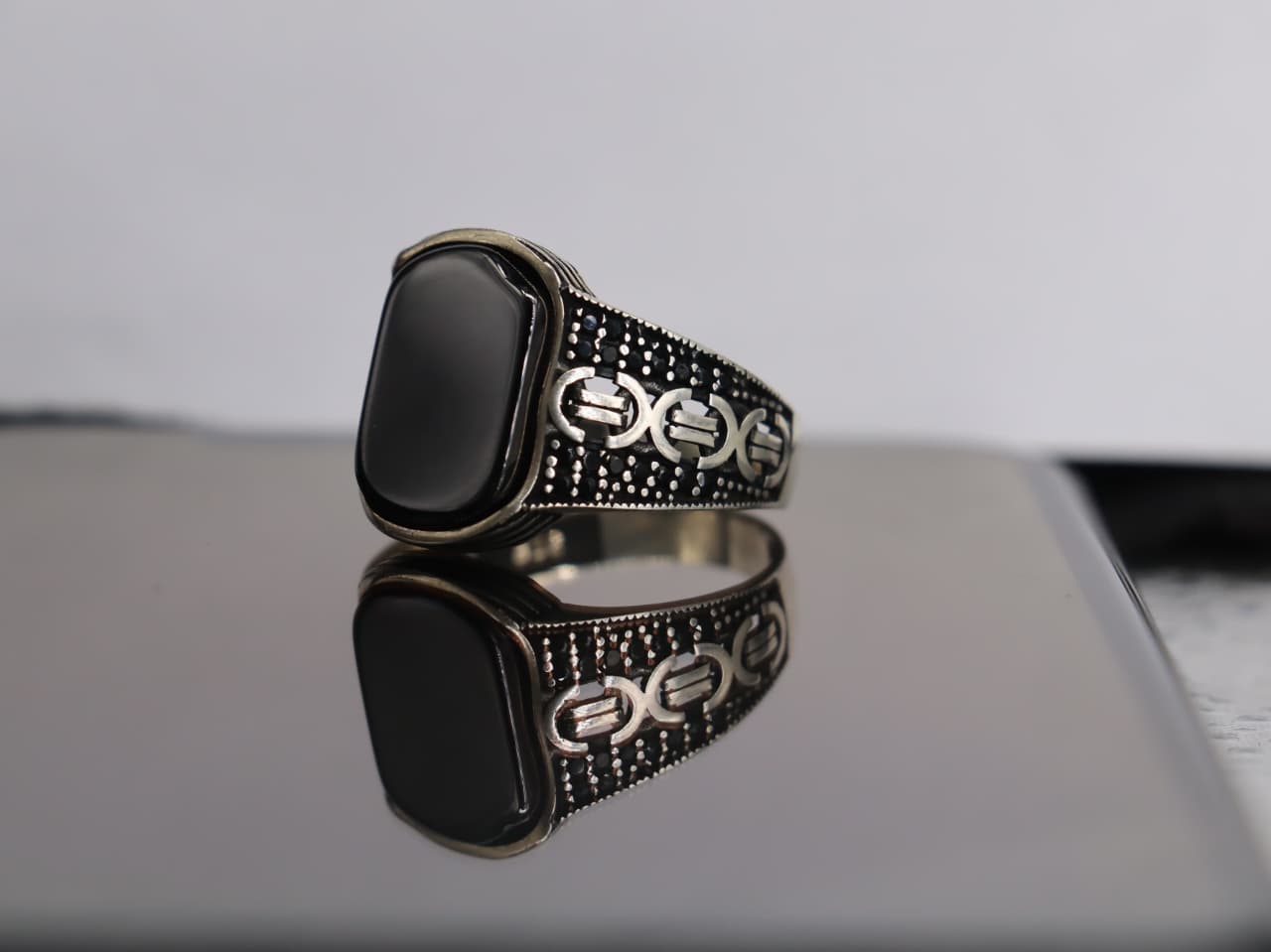 Black Agate (Aqeeq)  Italian Silver Ring – Premium Finish Jewelry