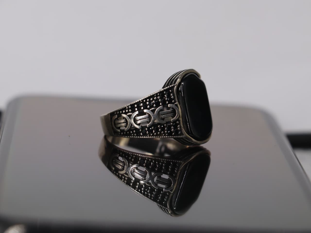 Black Agate (Aqeeq)  Italian Silver Ring – Premium Finish Jewelry