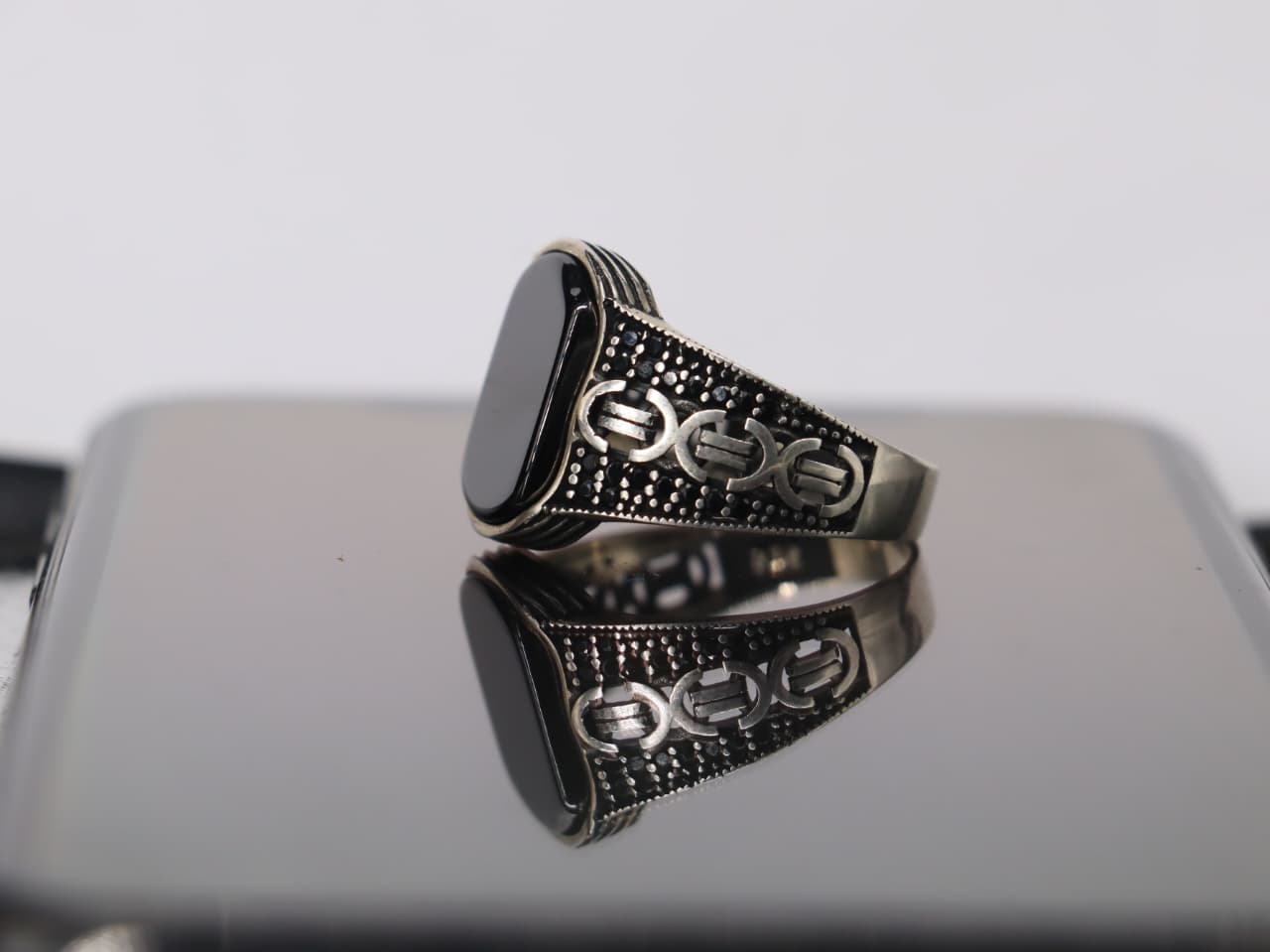 Black Agate (Aqeeq)  Italian Silver Ring – Premium Finish Jewelry