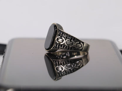 Black Agate (Aqeeq)  Italian Silver Ring – Premium Finish Jewelry